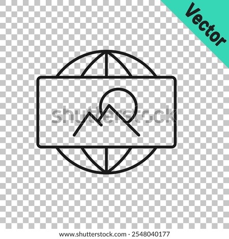 Black line Wide angle picture icon isolated on transparent background. Panorama view.  Vector