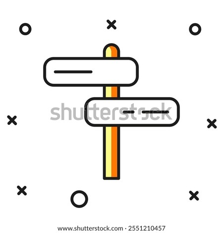 Filled outline Road traffic sign. Signpost icon isolated on white background. Pointer symbol. Isolated street information sign. Direction sign. Flat filled outline style with shadow. Vector