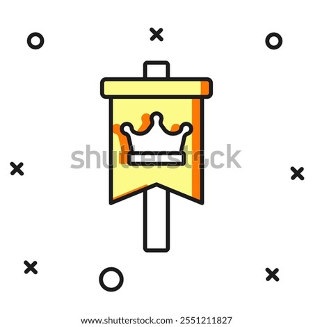 Filled outline Medieval flag icon isolated on white background. Country, state, or territory ruled by a king or queen. Flat filled outline style with shadow. Vector