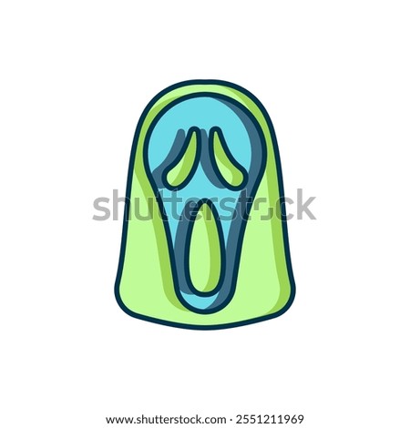 Filled outline Funny and scary ghost mask for Halloween icon isolated on white background. Happy Halloween party. Flat filled outline style with shadow. Vector