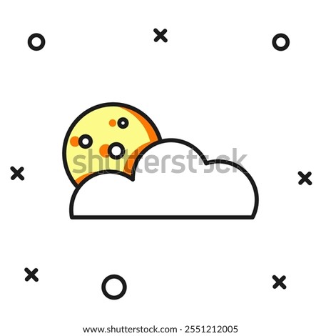 Filled outline Moon and stars icon isolated on white background. Cloudy night sign. Sleep dreams symbol. Full moon. Night or bed time sign. Flat filled outline style with shadow. Vector