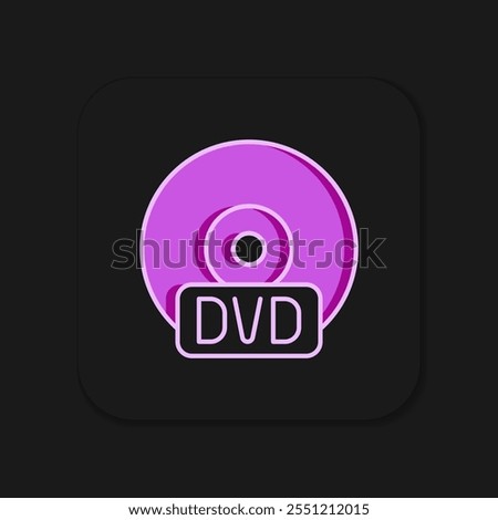 Filled outline CD or DVD disk icon isolated on black background. Compact disc sign. Flat filled outline style with shadow. Vector