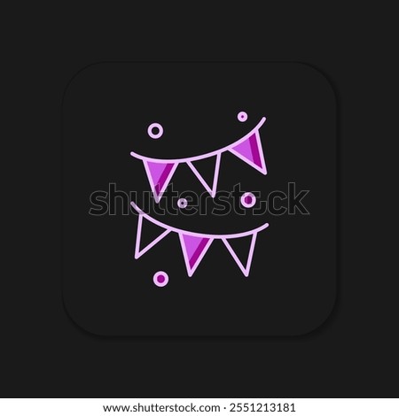 Filled outline Carnival garland with flags icon isolated on black background. Party pennants for birthday celebration, festival and fair decoration. Flat filled outline style with shadow. Vector