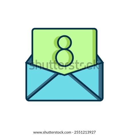 Filled outline Envelope with 8 March icon isolated on white background. Message love. Letter love and romance. International Happy Women Day. Flat filled outline style with shadow. Vector