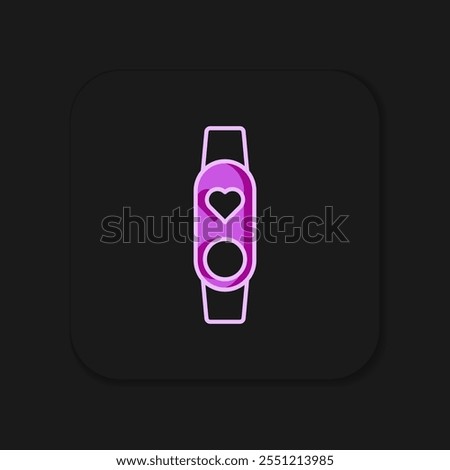 Filled outline Smart watch showing heart beat rate icon isolated on black background. Fitness App concept. Flat filled outline style with shadow. Vector