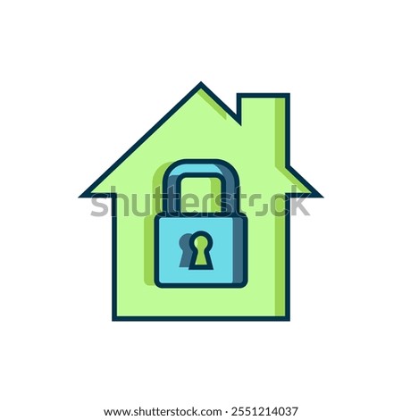 Filled outline House under protection icon isolated on white background. Home and lock. Protection, safety, security, protect, defense concept. Flat filled outline style with shadow. Vector