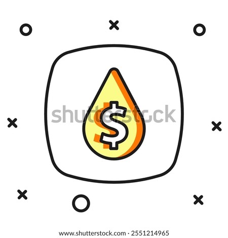 Filled outline Oil drop with dollar symbol icon isolated on white background. Oil price. Oil and petroleum industry. Flat filled outline style with shadow. Vector