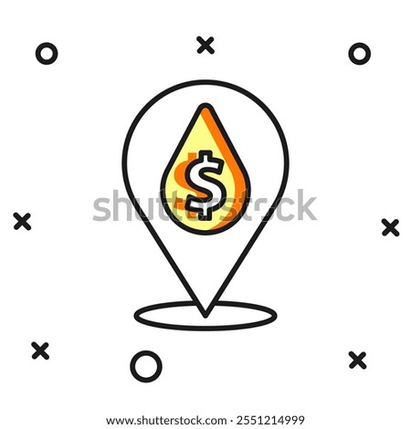 Filled outline Oil drop with dollar symbol icon isolated on white background. Oil price. Oil and petroleum industry. Flat filled outline style with shadow. Vector