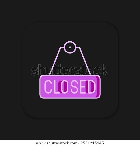 Filled outline Hanging sign with text Closed icon isolated on black background. Business theme for cafe or restaurant. Flat filled outline style with shadow. Vector