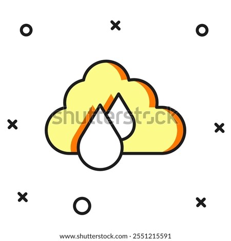 Filled outline Cloud with rain icon isolated on white background. Rain cloud precipitation with rain drops. Flat filled outline style with shadow. Vector