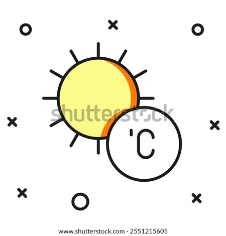 Filled outline Sun icon isolated on white background. Flat filled outline style with shadow. Vector