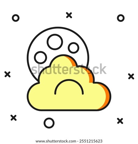 Filled outline Cloud with moon icon isolated on white background. Cloudy night sign. Sleep dreams symbol. Night or bed time sign. Flat filled outline style with shadow. Vector