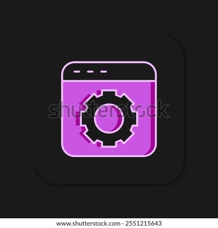 Filled outline Browser setting icon isolated on black background. Adjusting, service, maintenance, repair, fixing. Flat filled outline style with shadow. Vector