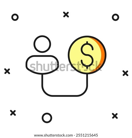 Filled outline Human and money icon isolated on white background. Concept of attracting investments. Big business profit attraction and success. Flat filled outline style with shadow. Vector