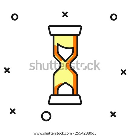 Filled outline Old hourglass with flowing sand icon isolated on white background. Sand clock sign. Business and time management concept. Flat filled outline style with shadow. Vector