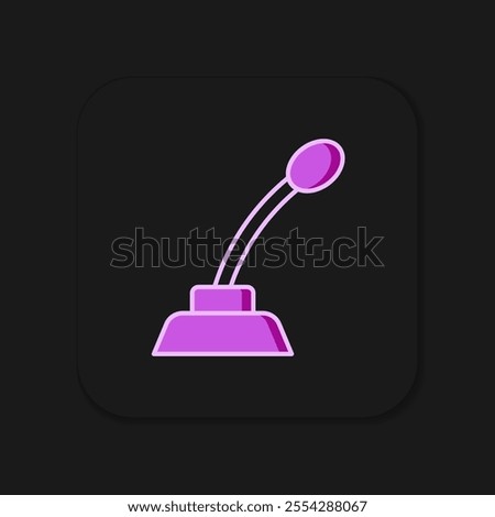 Filled outline Microphone icon isolated on black background. On air radio mic microphone. Speaker sign. Flat filled outline style with shadow. Vector