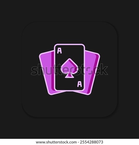 Filled outline Playing cards icon isolated on black background. Casino gambling. Flat filled outline style with shadow. Vector