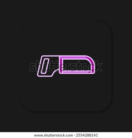 Filled outline Hacksaw icon isolated on black background. Metal saw for wood and metal. Flat filled outline style with shadow. Vector