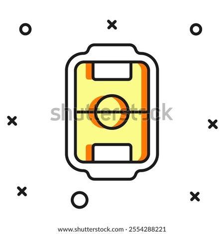 Filled outline Table football game hobby or leisure icon isolated on white background. Sport team football players. Flat filled outline style with shadow. Vector