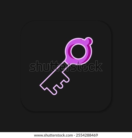 Filled outline Old magic key icon isolated on black background. Flat filled outline style with shadow. Vector