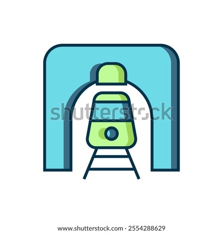 Filled outline Train in railway tunnel icon isolated on white background. Railroad tunnel. Flat filled outline style with shadow. Vector