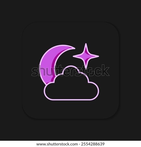 Filled outline Moon and stars icon isolated on black background. Cloudy night sign. Sleep dreams symbol. Full moon. Night or bed time sign. Flat filled outline style with shadow. Vector