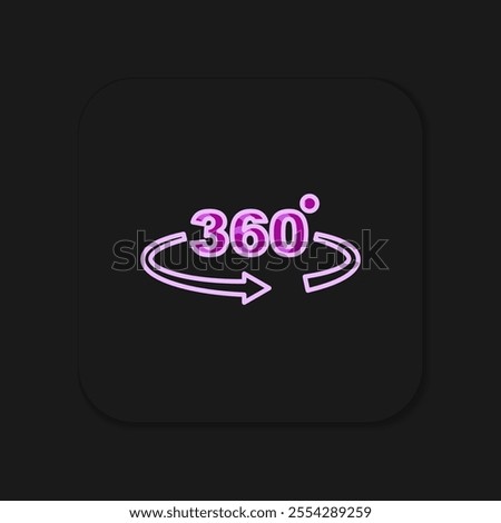 Filled outline 360 degree view icon isolated on black background. Virtual reality. Angle 360 degree camera. Panorama photo. Flat filled outline style with shadow. Vector