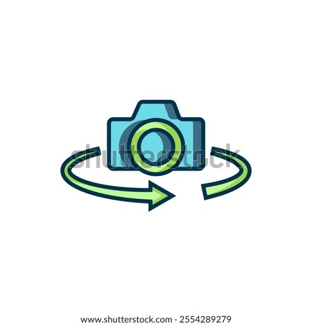 Filled outline 360 degree view icon isolated on white background. Virtual reality. Angle 360 degree camera. Panorama photo. Flat filled outline style with shadow. Vector