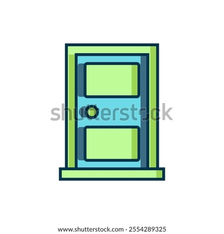 Filled outline Closed door icon isolated on white background. Flat filled outline style with shadow. Vector