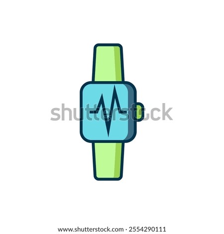 Filled outline Smart watch showing heart beat rate icon isolated on white background. Fitness App concept. Flat filled outline style with shadow. Vector