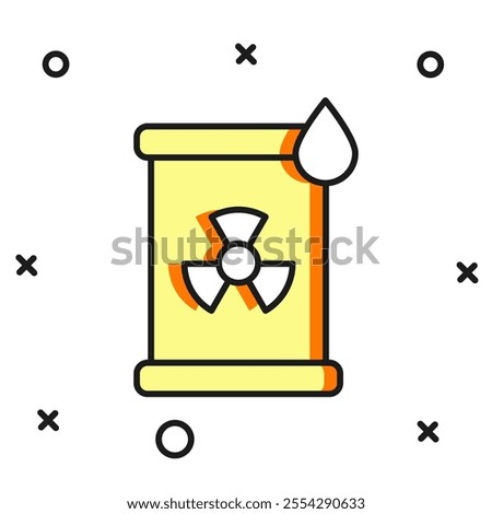 Filled outline Radioactive waste in barrel icon isolated on white background. Toxic refuse keg. Radioactive garbage emissions, environmental pollution. Flat filled outline style with shadow. Vector