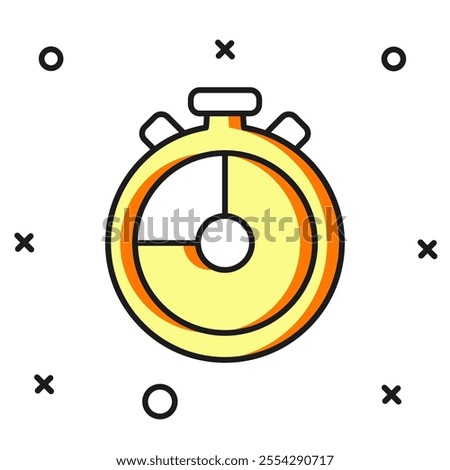 Filled outline Stopwatch icon isolated on white background. Time timer sign. Chronometer sign. Flat filled outline style with shadow. Vector