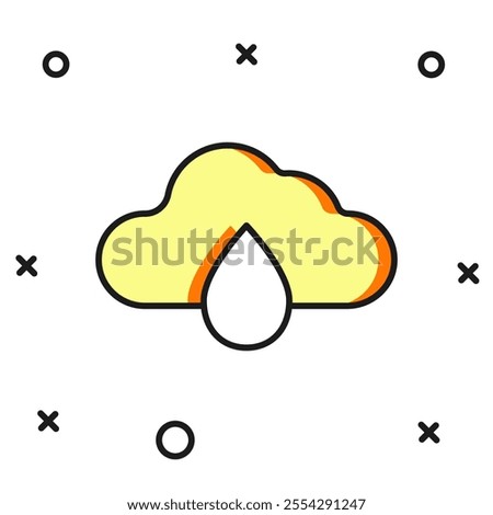 Filled outline Cloud with rain icon isolated on white background. Rain cloud precipitation with rain drops. Flat filled outline style with shadow. Vector