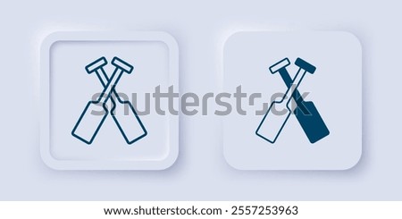 Filled and outline Crossed oars or paddles boat icon isolated on grey background. Square button. Vector