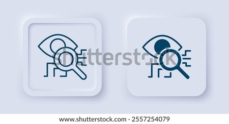 Filled and outline Eye scan icon isolated on grey background. Retinal scan. Scanning eye. Security check symbol. Cyber eye sign. Square button. Vector