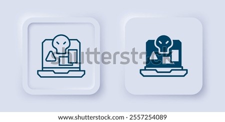 Filled and outline Internet piracy icon isolated on grey background. Online piracy. Cyberspace crime with file download and movies sharing. Square button. Vector