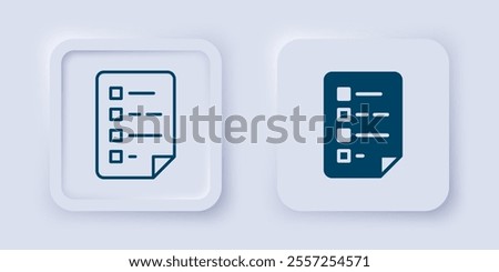 Filled and outline Clipboard with checklist icon isolated on grey background. Control list symbol. Survey poll or questionnaire feedback form. Square button. Vector