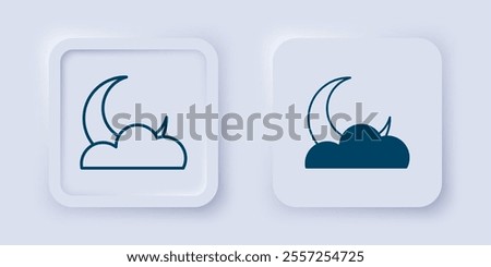 Filled and outline Moon and stars icon isolated on grey background. Cloudy night sign. Sleep dreams symbol. Full moon. Night or bed time sign. Square button. Vector