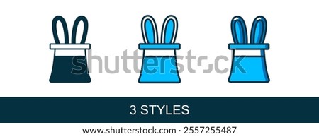 Filled outline Magician hat and rabbit ears icon isolated on white background. Magic trick. Mystery entertainment concept.  Vector