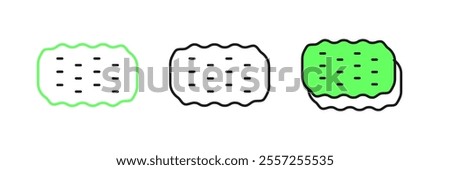 Set line Sponge icon isolated on white background. Wisp of bast for washing dishes. Cleaning service logo.  Vector