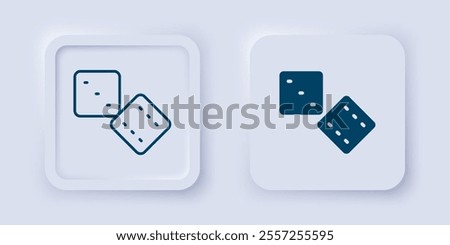 Filled and outline Game dice icon isolated on grey background. Casino gambling. Square button. Vector