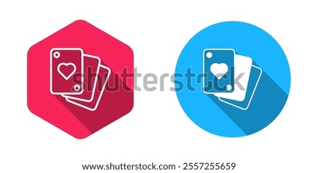 Filled and outline Playing cards icon isolated with long shadow background. Casino gambling.  Vector