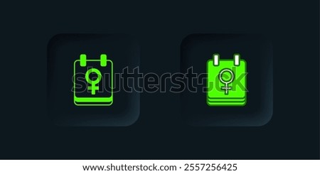 Green Calendar with 8 March icon isolated on black background. International Happy Women Day. Black square button. Vector