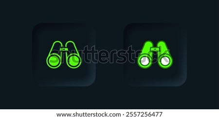 Green Binoculars icon isolated on black background. Find software sign. Spy equipment symbol. Black square button. Vector