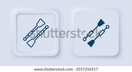 Filled and outline Oars or paddles boat icon isolated on grey background. Square button. Vector