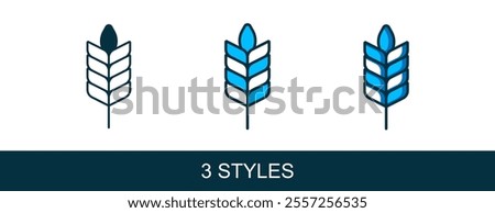 Filled outline Cereals set with rice, wheat, corn, oats, rye, barley icon isolated on white background. Ears of wheat bread symbols.  Vector