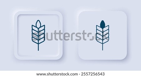 Filled and outline Cereals set with rice, wheat, corn, oats, rye, barley icon isolated on grey background. Ears of wheat bread symbols. Square button. Vector