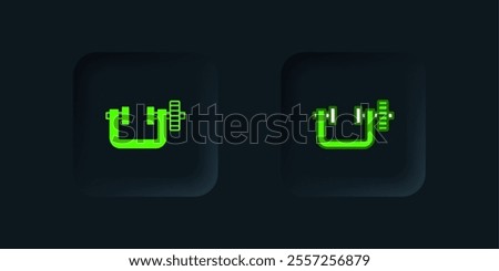 Green Clamp and screw tool icon isolated on black background. Locksmith tool. Black square button. Vector