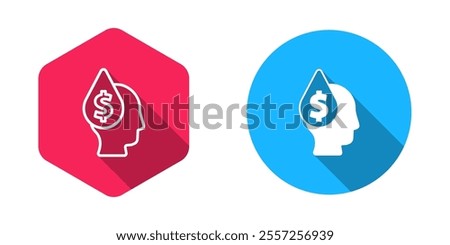 Filled and outline Oil drop with dollar symbol icon isolated with long shadow background. Oil price. Oil and petroleum industry.  Vector