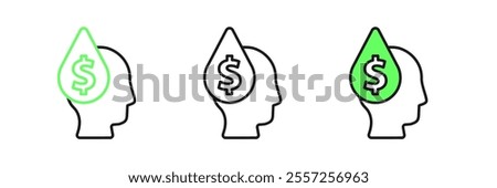 Set line Oil drop with dollar symbol icon isolated on white background. Oil price. Oil and petroleum industry.  Vector